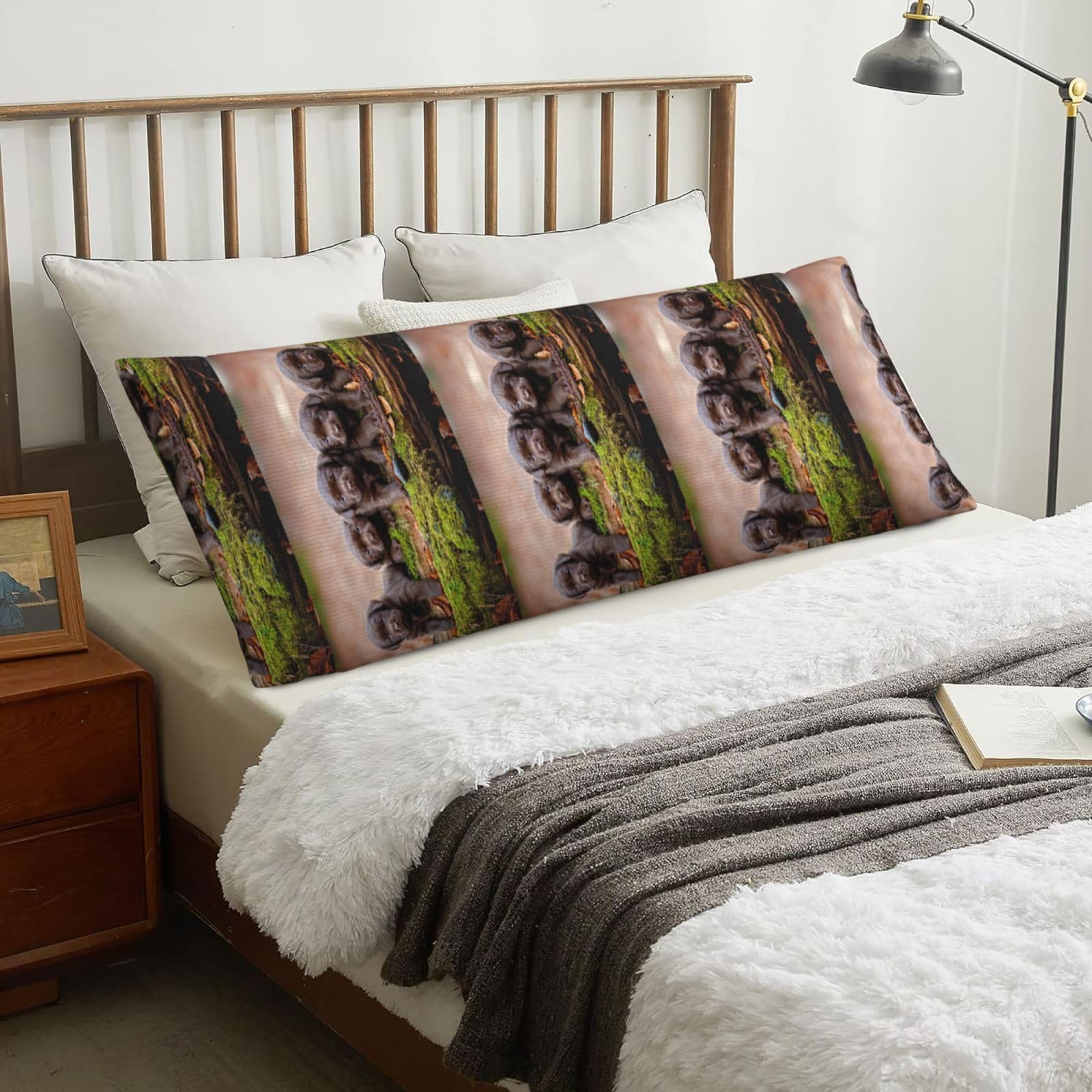 Labrador Puppies Brown Little Puppies Family, Body Pillow Cover with Zipper,Long Body Pillowcase 20 x 60 in