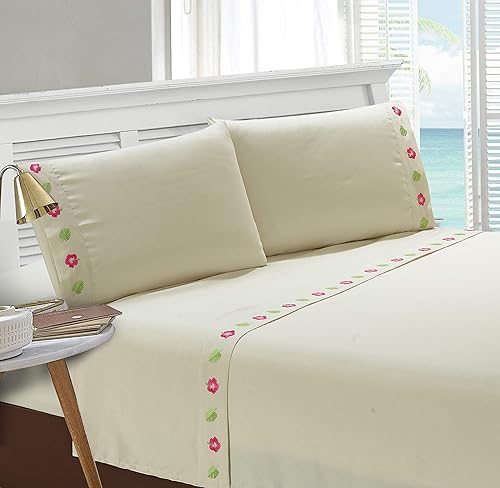 Seaside Resort Lujosamente suave microfibra hipoalergénica que regula la temperatura, juego de sábanas de 4 piezas, paraíso tropical, tamaño King