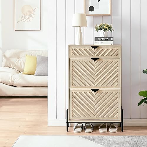 Vista 49 de HUSHEDIFY Armario de almacenamiento para zapatos con 2 cajones abatibles, organizador de zapatos estrecho oculto para entrada, zapatero delgado