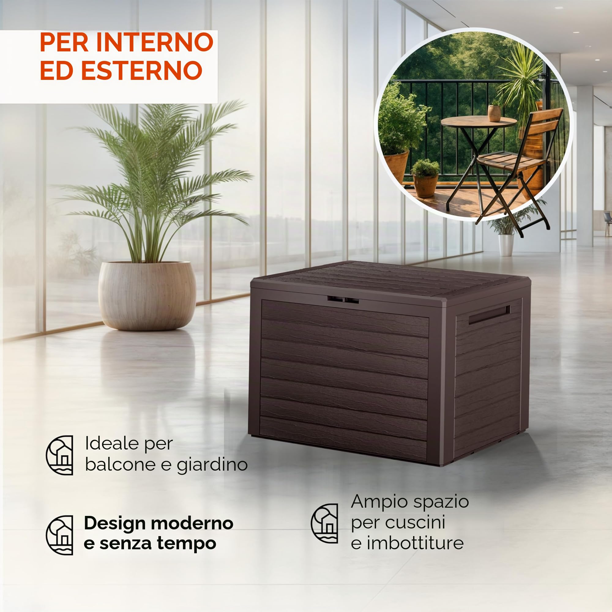 Casaria® Baule da Giardino Lille 190 L Effetto Legno Orgenizer Box Giocattoli 78x44x55cm Multibox Impermeabile Esterni