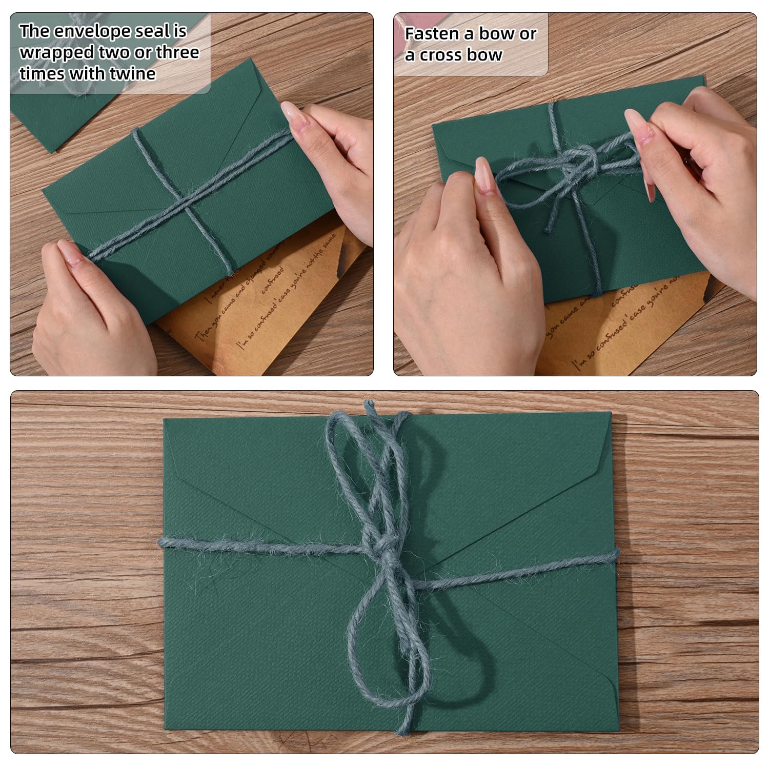 Set Vintage Carta da Lettere con Buste, 12 Buste Lino, 12 Adesivi Sigilli Cera, 24 Carte Kraft per Matrimonio