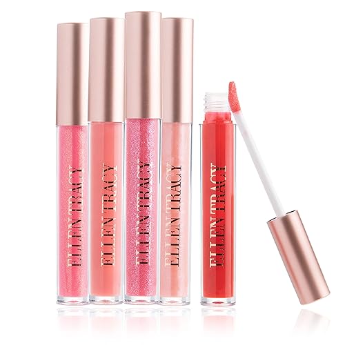 Enchante Ellen Tracy - Colección de brillo de labios, brillos de labios brillantes para mujeres y niñas, juego de brillo de labios de larga duración