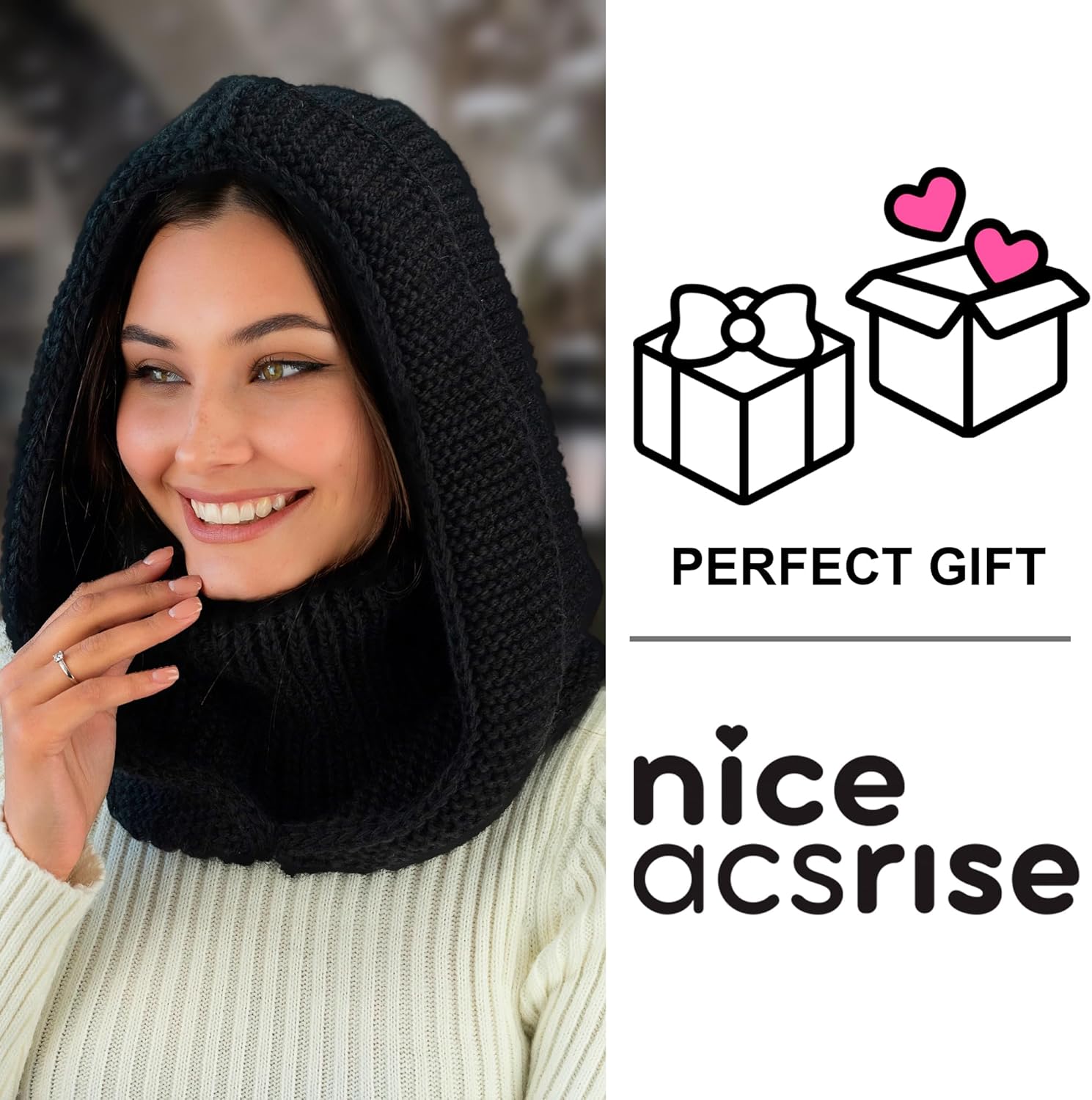 Knit Hooded Scarf for Women - Wool Balaclava Hood Detachable with Neck Gaiter - Hat Scarf Combo - Image 7