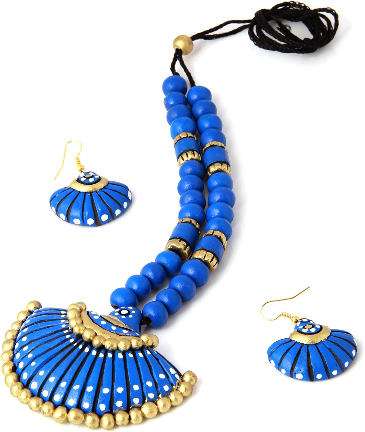 Aadaa Hand Made Terracotta Jewellery Set with Shell Design (Blue)