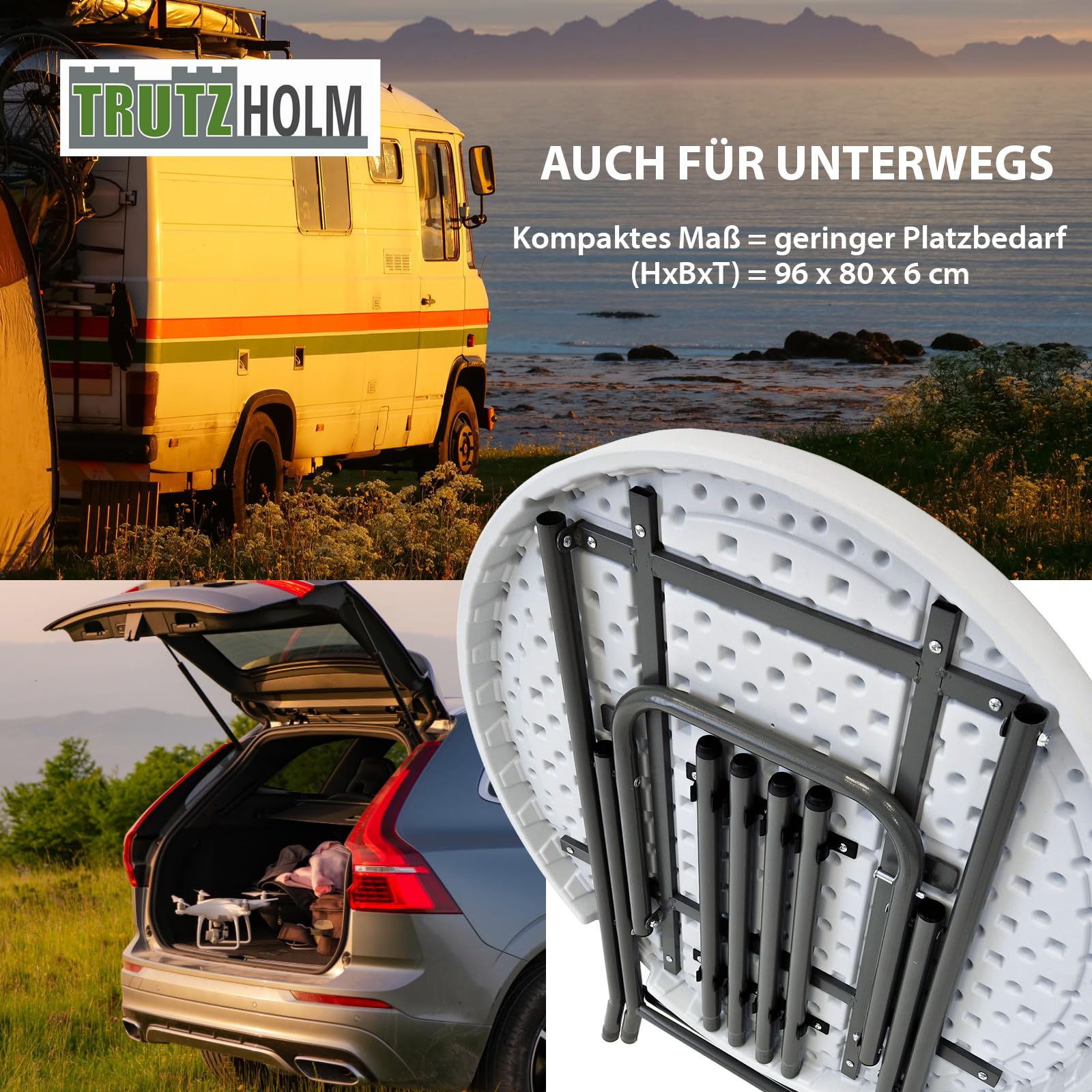 TRUTZHOLM Stehtisch ca. Ø 80cm wahlweise mit Husse Bistrotisch Partytisch Klapptisch Biertisch + Decke (Stehtisch inkl. Husse weiß)