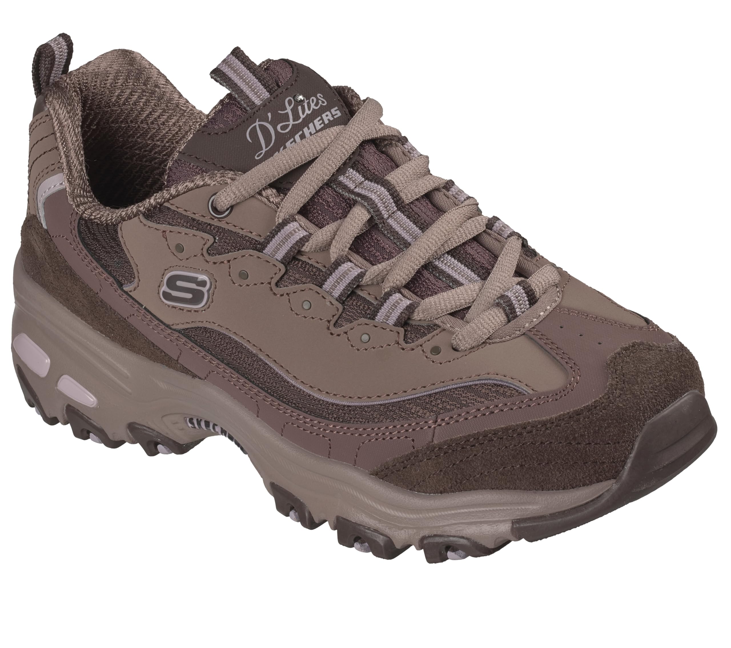 Skechers Mujer D'Lites Zapatillas Deportivas, Brown Leather Duraleather Mesh Brown Trim, 38 EU