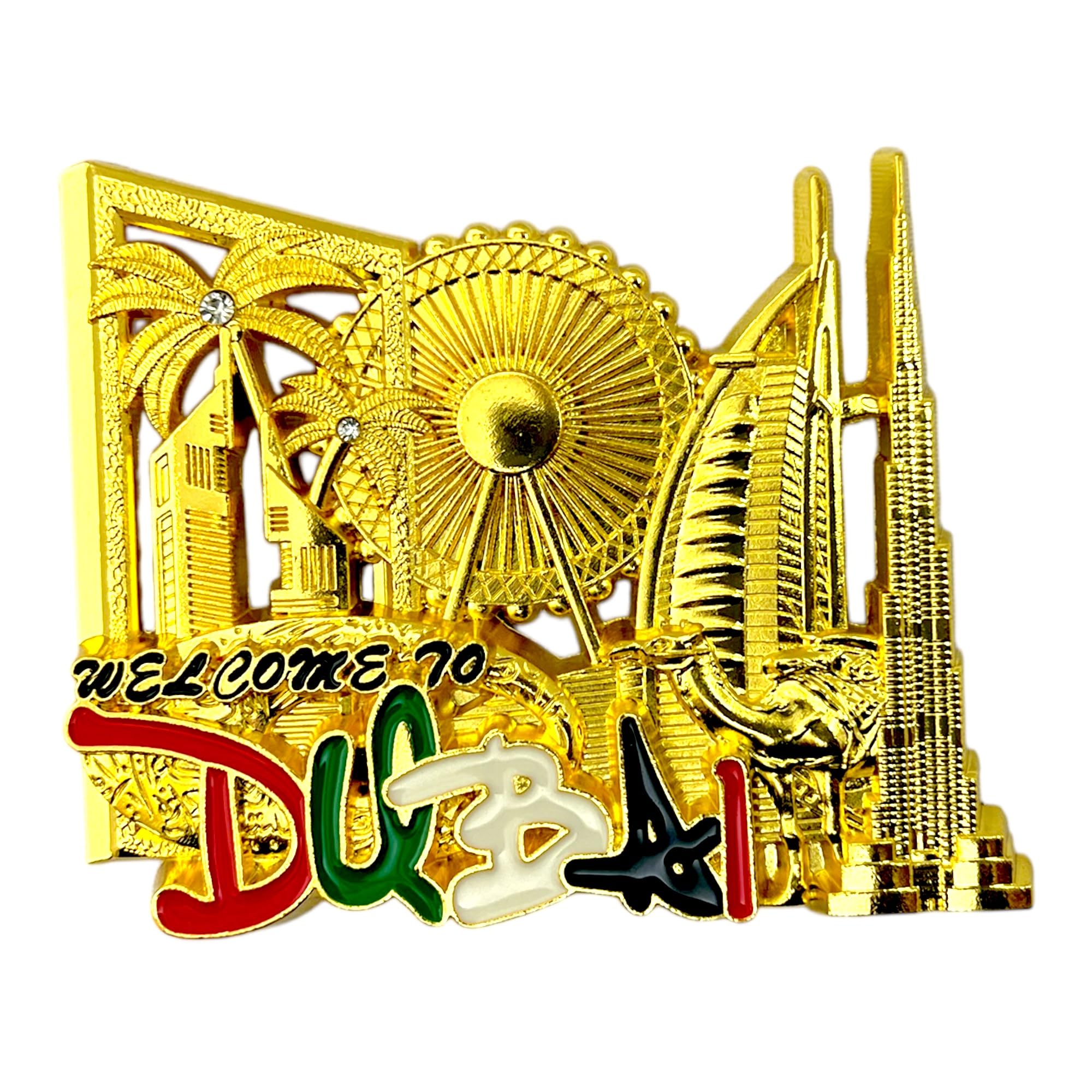 Bells Box Gold Dubai Magnet - Dubai Souvenir Magnet - Dubai Landmarks Metal Fridge Magnets - Uae Gift Magnets - Dubai Burj Khalifa (Gold)