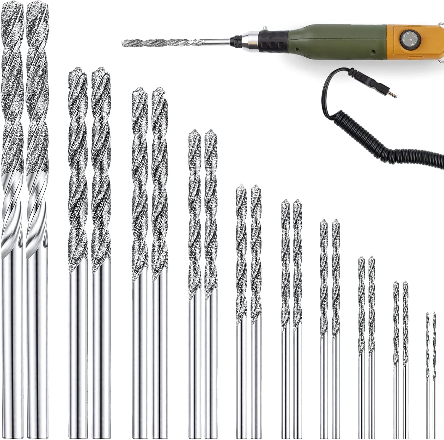 20 Pieces Diamond Drill Bits Set Twist Diamond Tip Drill Bit Heavy Duty
