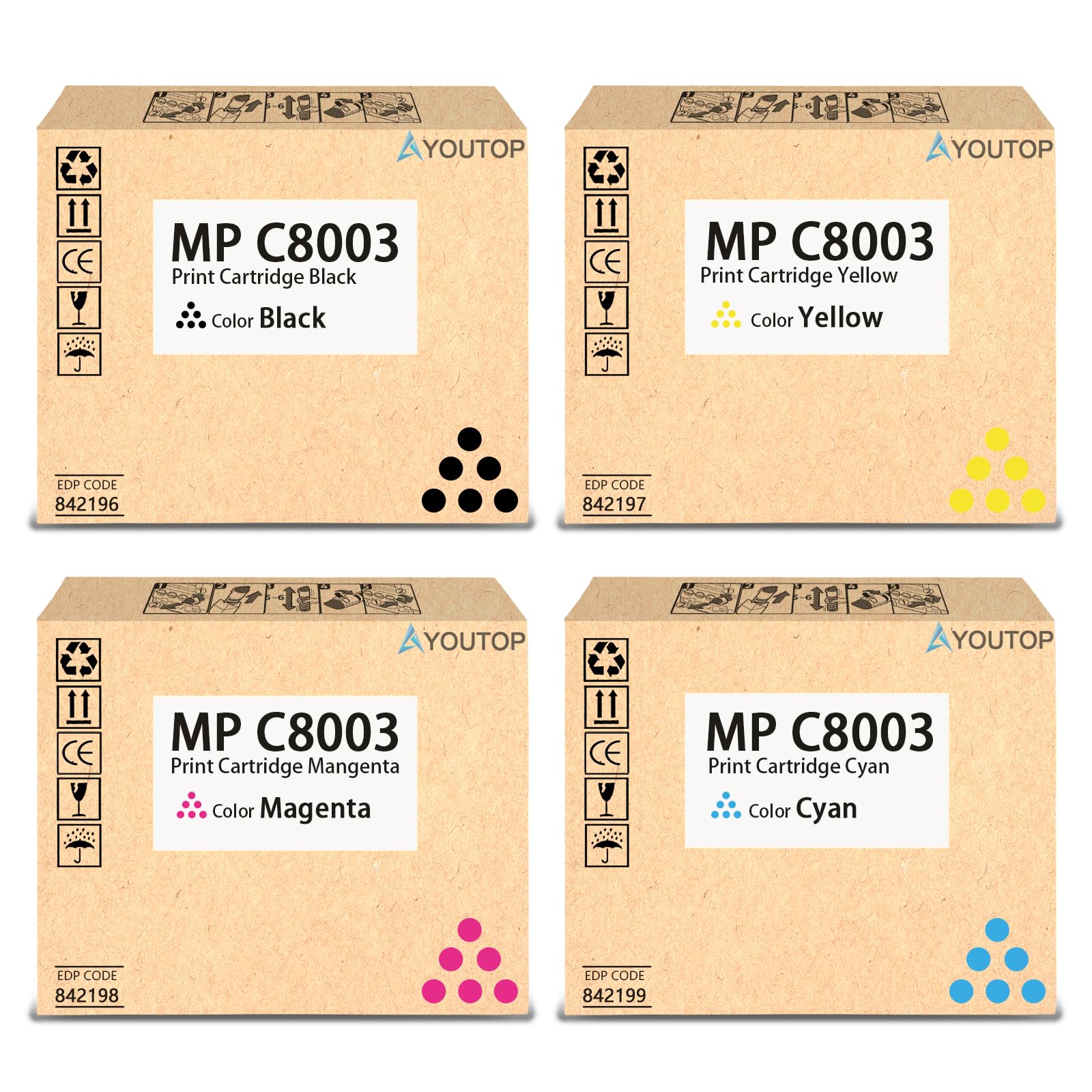 RICOH MP PトナーC8003 各色1個 計4個 Amazon.com: YOUTOP 4PK MP C8003 Toner Cartridge (842196 842197