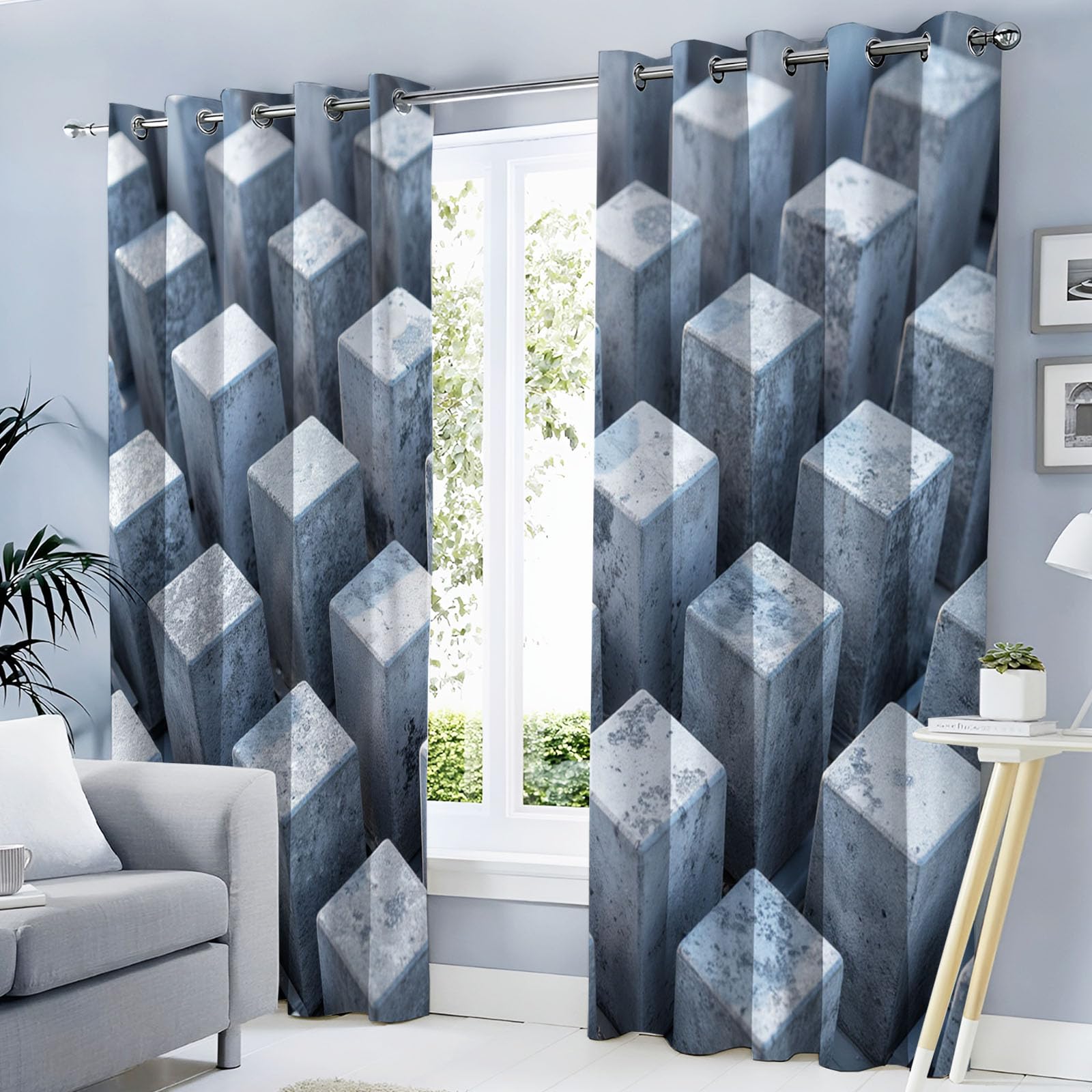 Rideaux occultants pour salon et cuisine style industriel gris-bleu 140x240 cm