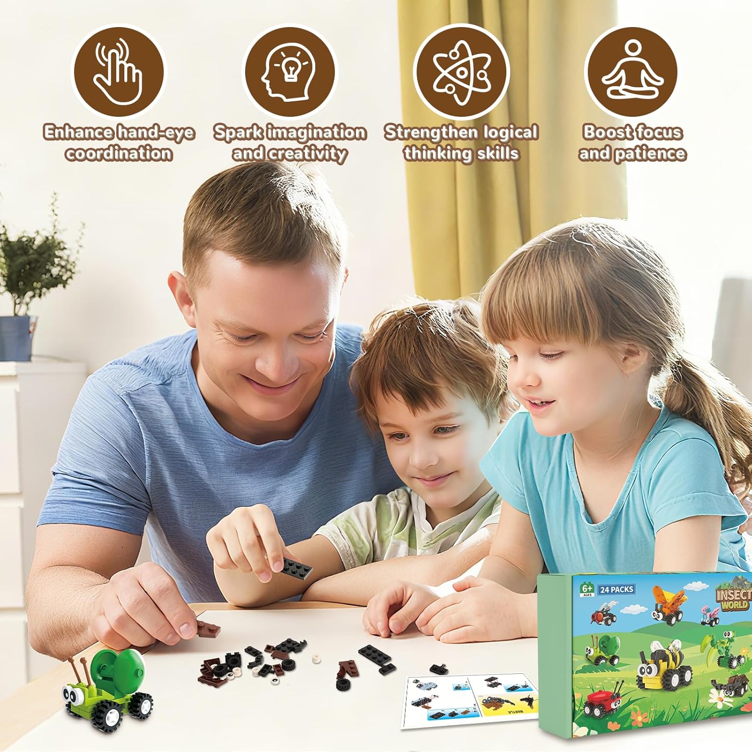 Insect Building Blocks Toy for Kids- 24 Pack Unique Bug Blocks Set (697PCS),Educational Party Favors Classroom Prizes, Birthday Christmas Easter Valentines Gift for Boys Girls Ages 6,8,10,12+
