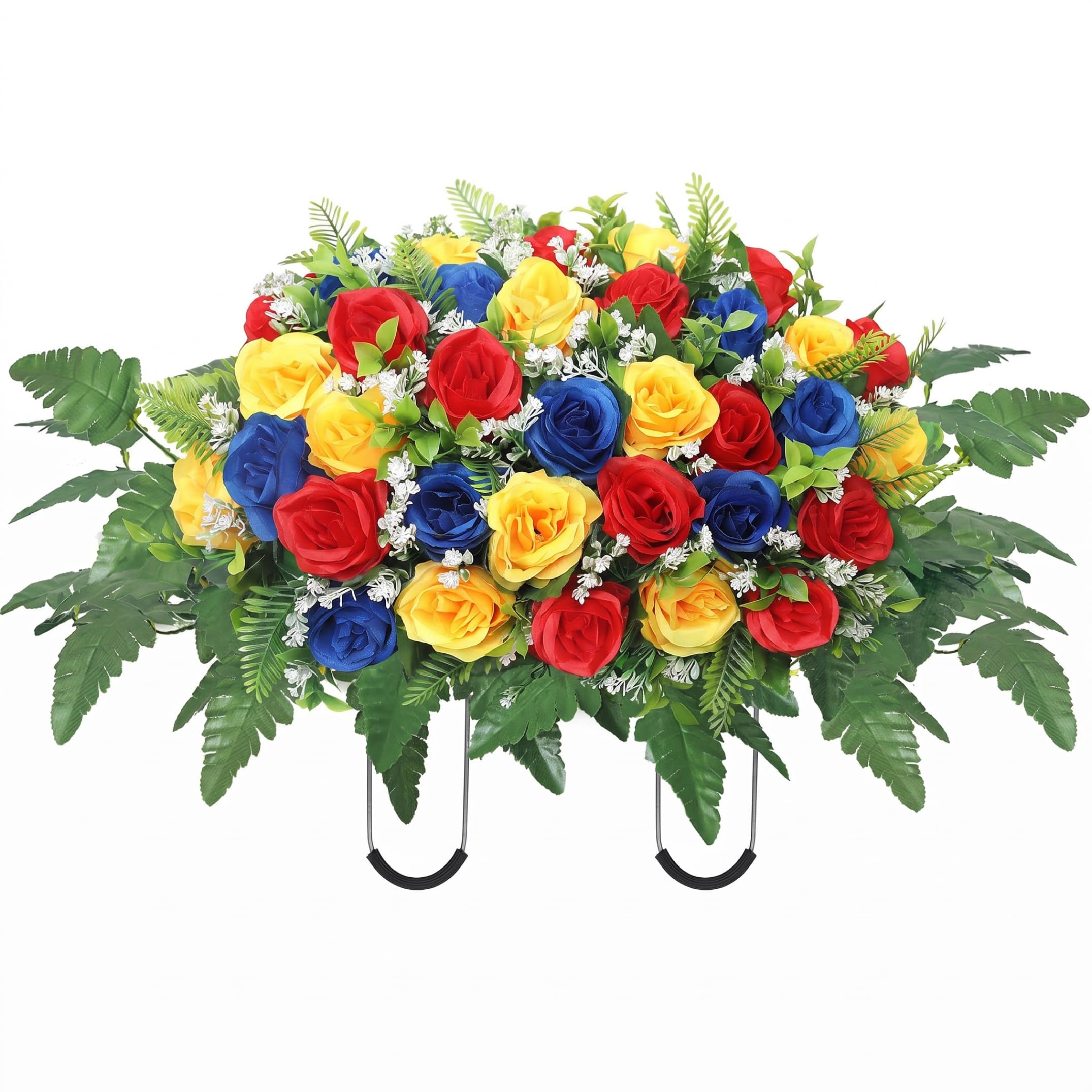 Tapallmy Headstone Flower Saddle RealisiticMemorial Day Flowers ideal for Cemetery Outdoor Headstone Flowers (25.59x13.78 Inch)