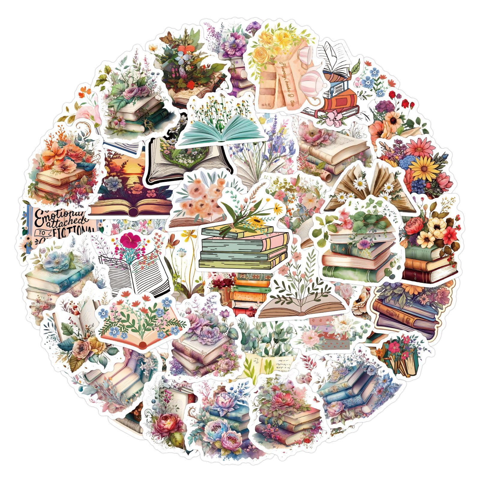60 adesivi a forma di fiori, adesivi estetici per bottiglie d'acqua, laptop, paraurti, computer, notebook, bambini, adolescenti, ragazze, adulti, regali (libri di fiori)
