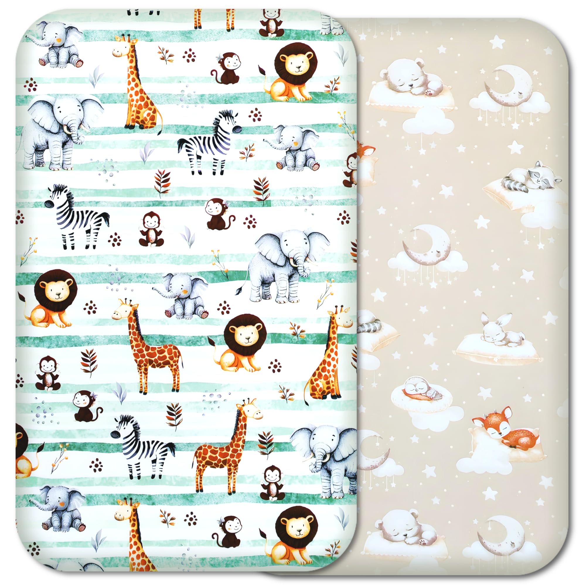 Next to Me Crib Sheets 83x50cm – 100% Cotton, Soft & Breathable Baby Bedding Set, 2-Pack Fitted Baby Crib Sheets for Bedside Cribs (Safari, 83x50cm)
