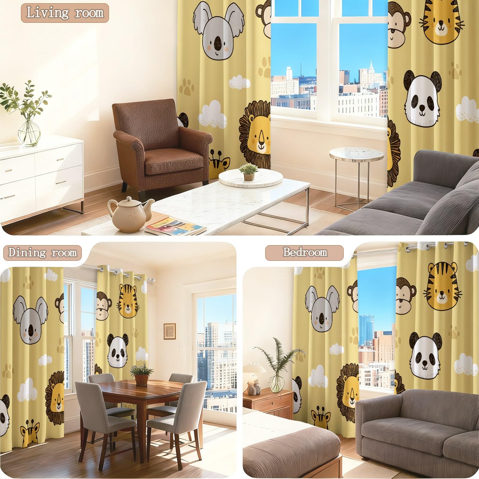 Rideau Occultant, Minimalisme Nordique Motif Rideaux Thermiques à Oeillets, Portraits D'Animaux Empreintes De Pattes Nuages Rideaux pour Salon Chambre Fenetre Décoration, 70 X 200 cm (LxH), Lot de 2