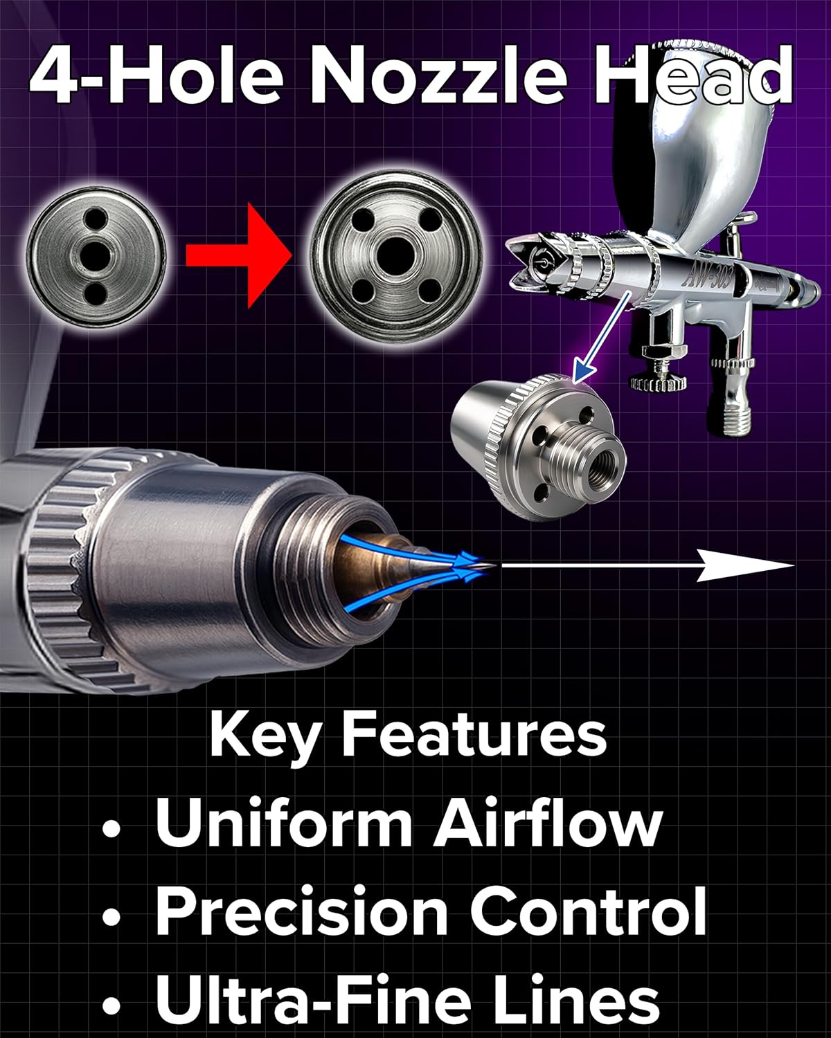 Airbrushworks AW-3 Series Professional Airbrush, 0.3mm 0.5mm Dual Action Chrome Plated, Precision Airbrush Gun for Fine Art, Illustration, and Creative Painting (AW-305(0.5mm))