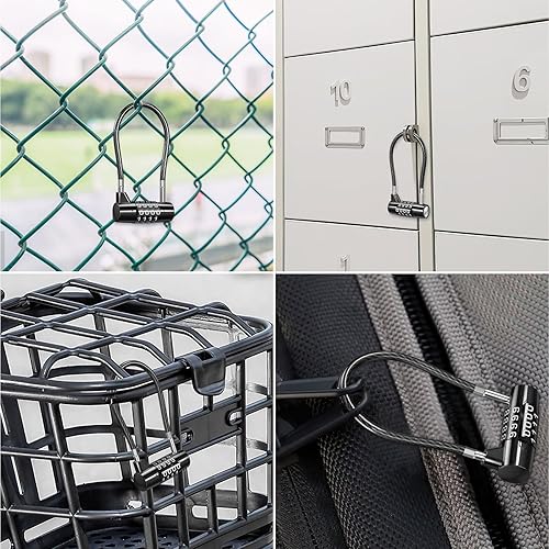 Miniatura 7 de LOFICOPER Candado de combinación de grillete largo, candado de combinación de 4 dígitos, bloqueo de cable reiniciable de 6.8 pulgadas, candado