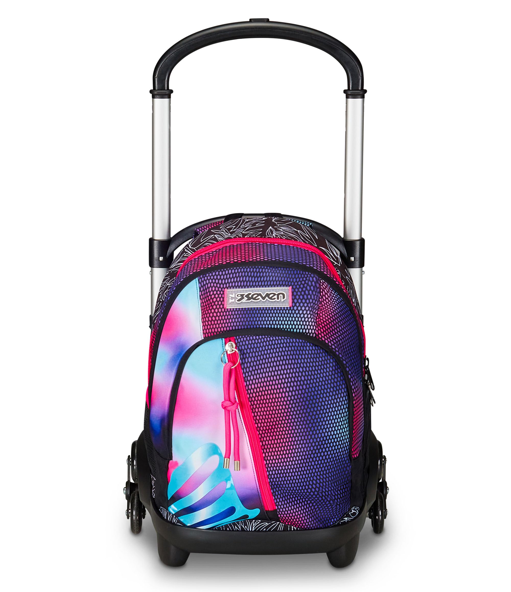Seven Trolley Scuola Flex 3 Ruote, Rosa, Shadefull Girl, 3 in 1, Triplo Uso, Zaino Con Carrello Sganciabile, Tasca Porta Borraccia e Crossover System, Zaino Scuola Viaggio, Bambina Ragazza