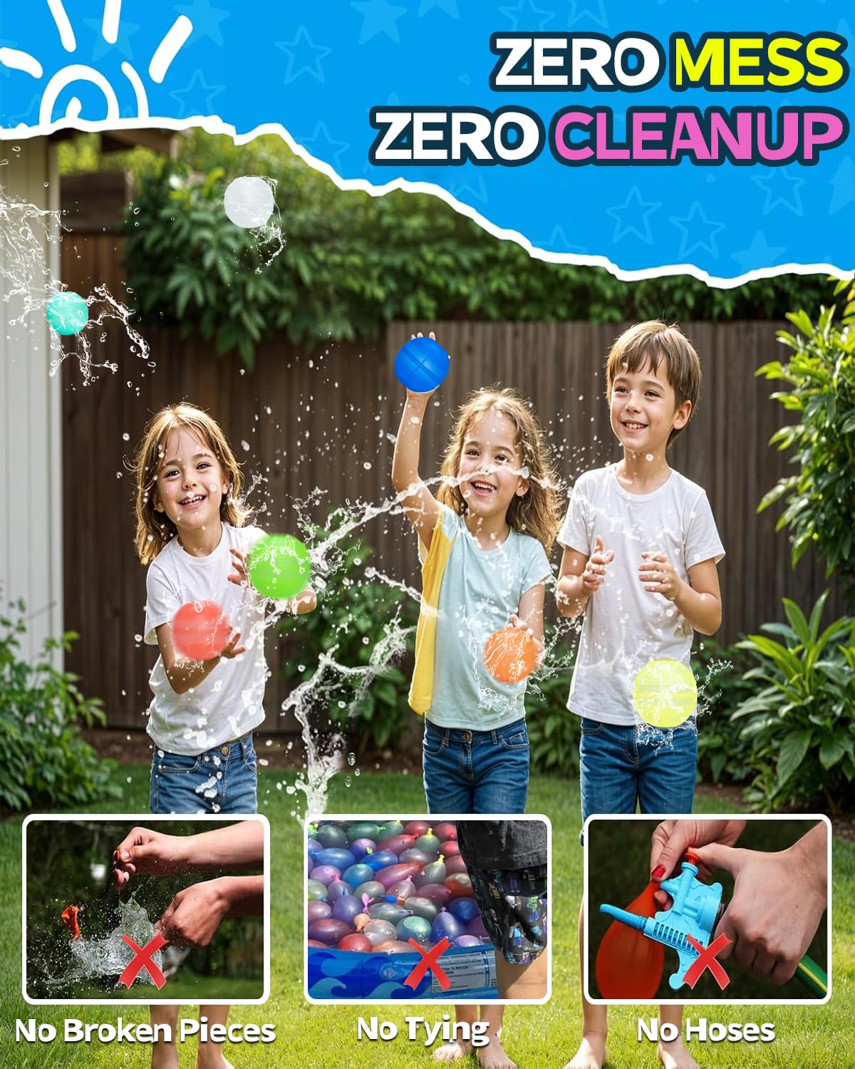 Wasserbomben Wiederverwendbar, 14 Stück Wasserbomben Selbstschließend mit Netzbeutel, Silikon Wasserballons Wiederverwendbare für Wasserspielzeug Kinder Pool Spielzeug Sommer Wasserschlachten