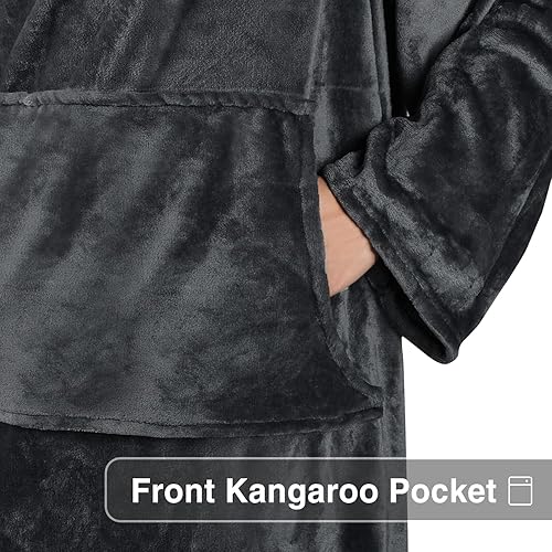 Miniatura 4 de Tirrinia Manta con mangas y bolsillo, manta de felpa súper suave con mangas de forro polar para adultos en color negro, ideal