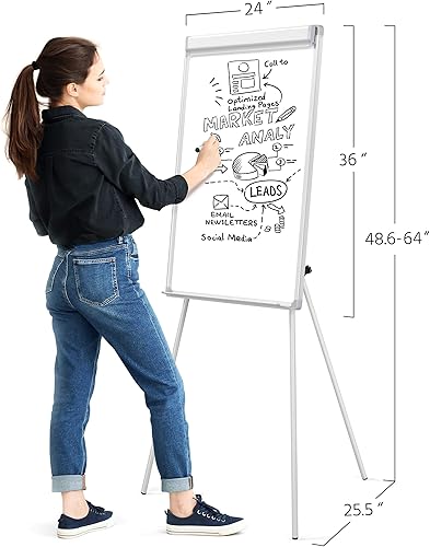 Miniatura 5 de Yaheetech Caballete de tablas blancas con trípode magnético pizarra blanca portátil de borrado en seco 36 x 24 pulgadas tabla de caballete abatible