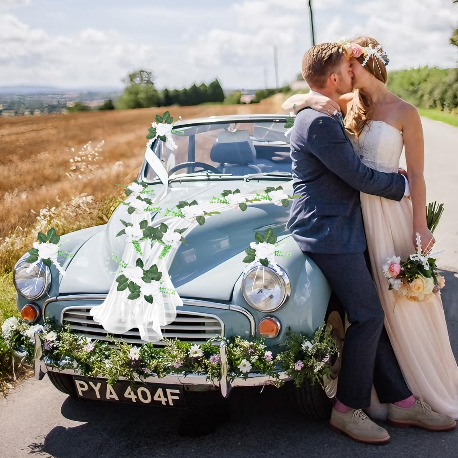 Nœuds de voiture - Décoration de mariage - Blanc - Décoration de voiture Just Married - Nœuds de Noël - Nœuds de mariage - Nœuds d'antenne - Pour décoration de table de mariage, anniversaire