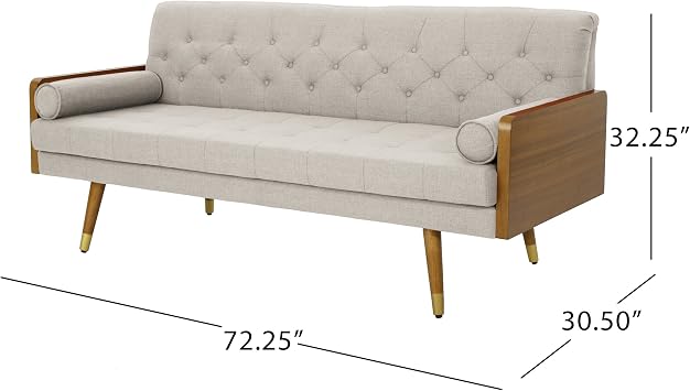 Christopher Knight Home Aidan Mid Century Modern Tufted Fabric Sofa, Beige