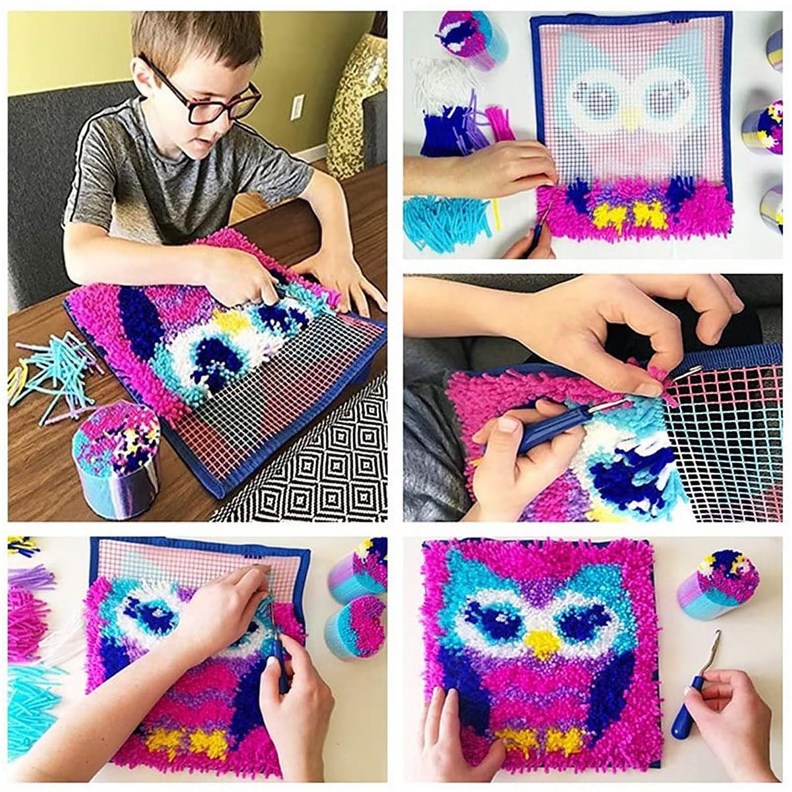 Kit Crochet à Loquet Complet 43×43 Cm – Motif Fleurs De Marguerite – DIY Taie D’Oreiller & Tapis – Débutants & Enfants
