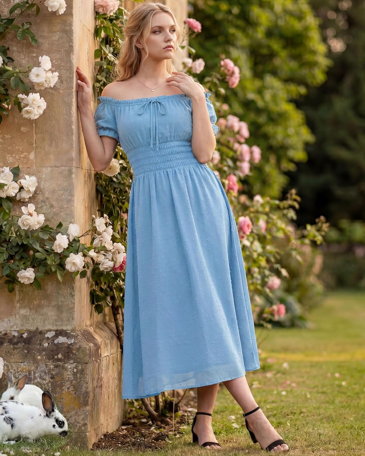 OXP Renaissance Dress for Women Off Shoulder Midi Dress Cottagecore Medieval Dress