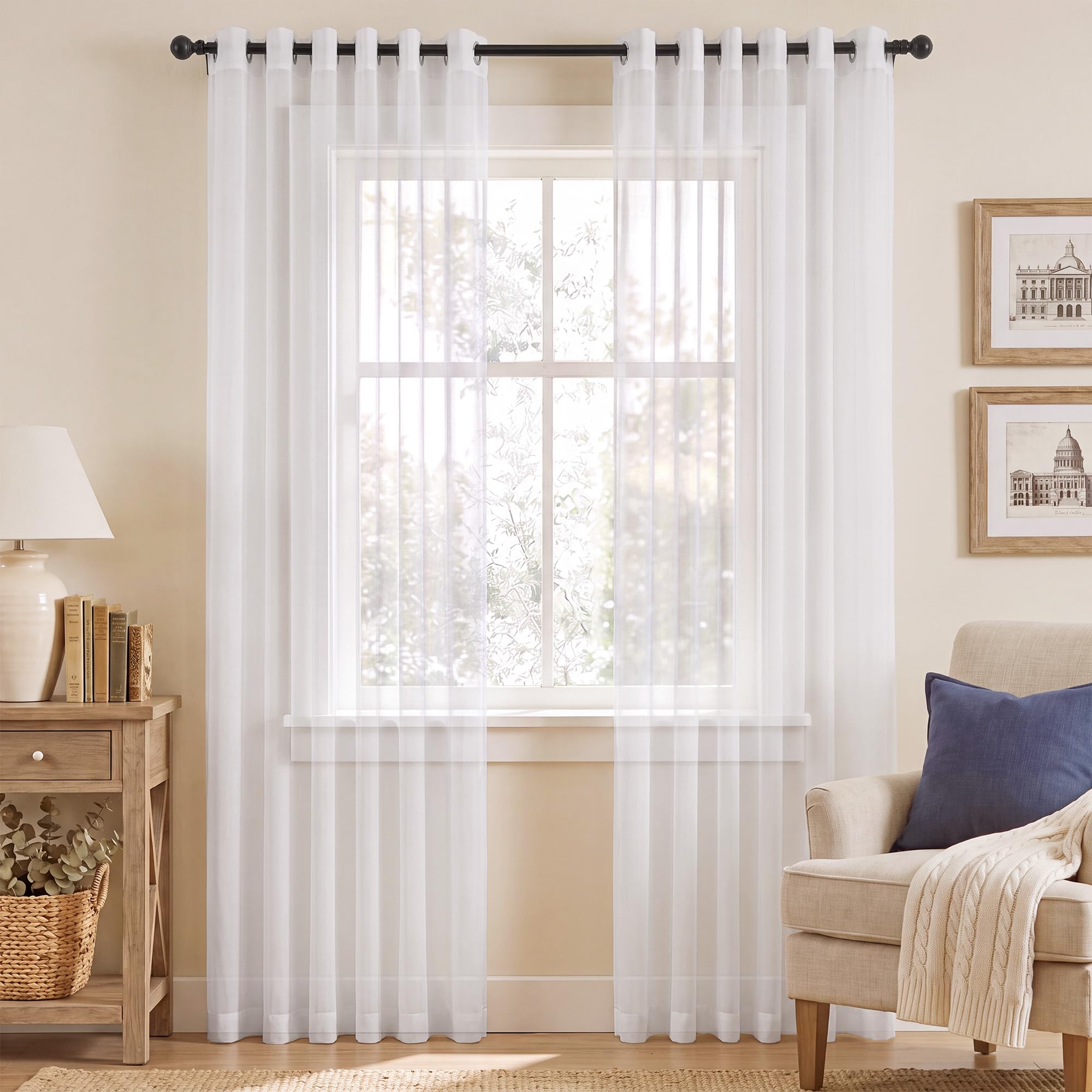 PONY DANCE White Net Curtains for Windows, Eyelets, 2 Panels, W90 xL84