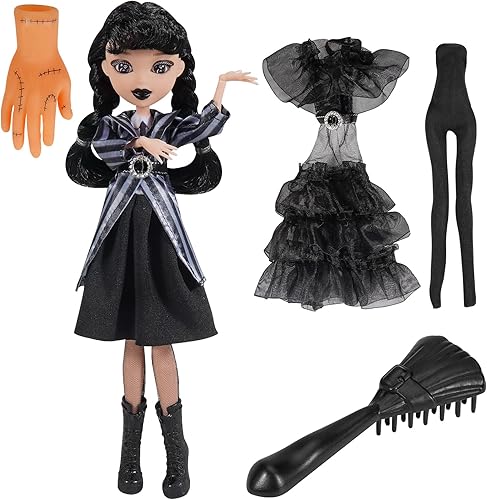 Muñeca negra de 11.5 pulgadas, falda larga negra, cabello negro, regalo de cumpleaños de Navidad para niñas, niños o fanáticos