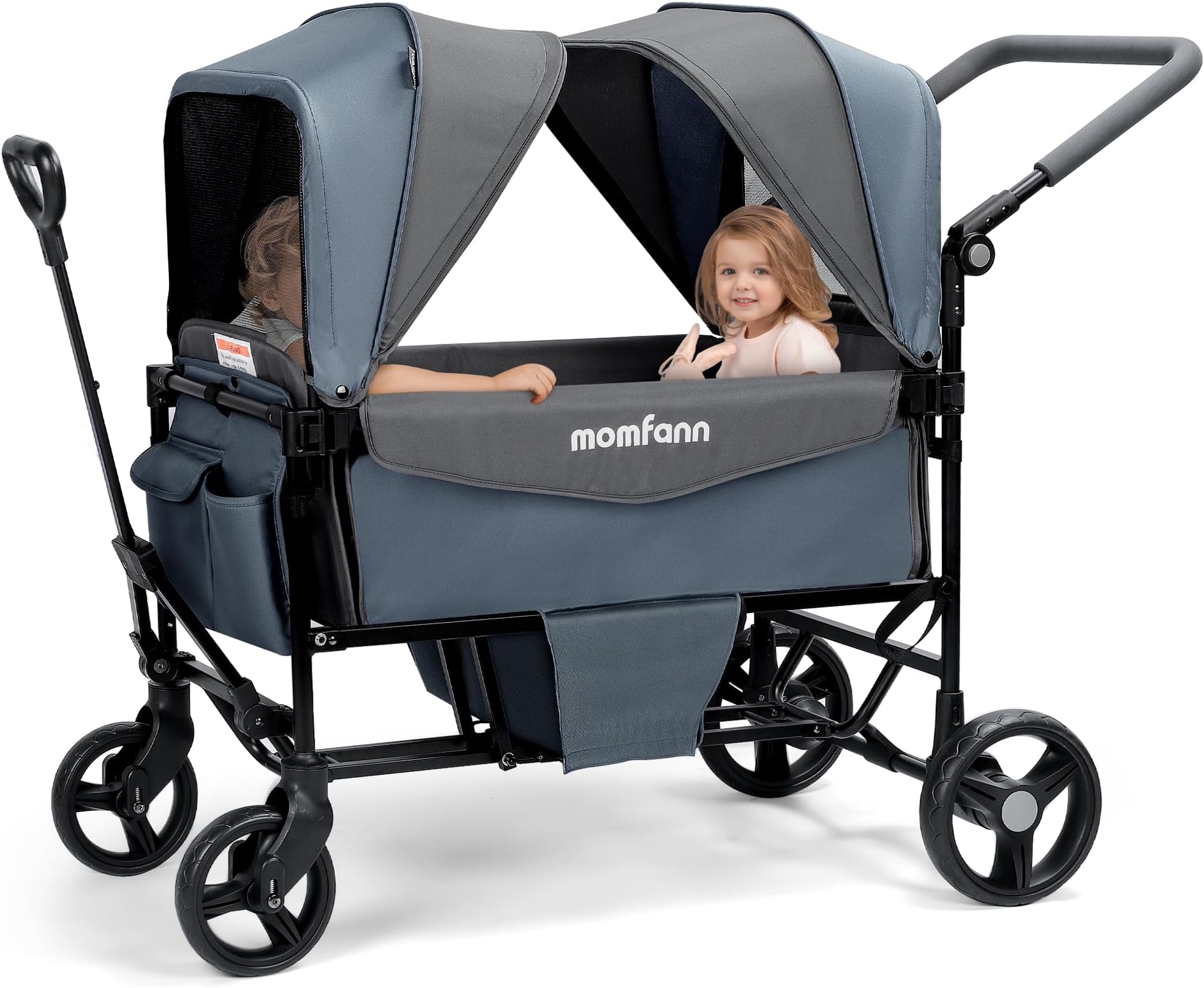 MOMFANN Stroller Wagon for 2 Kids with Canopy, Foldable All-Terrain Wagon Stroller with Adjustable Push/Pull Handle (Space Grey)