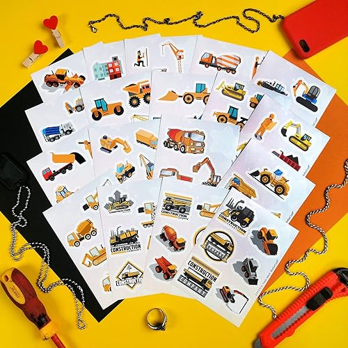 Miniatura 5 de BulbaCraft 100 calcomanías de construcción para niños, suministros de fiesta de cumpleaños de construcción, recuerdos de fiesta de construcción,