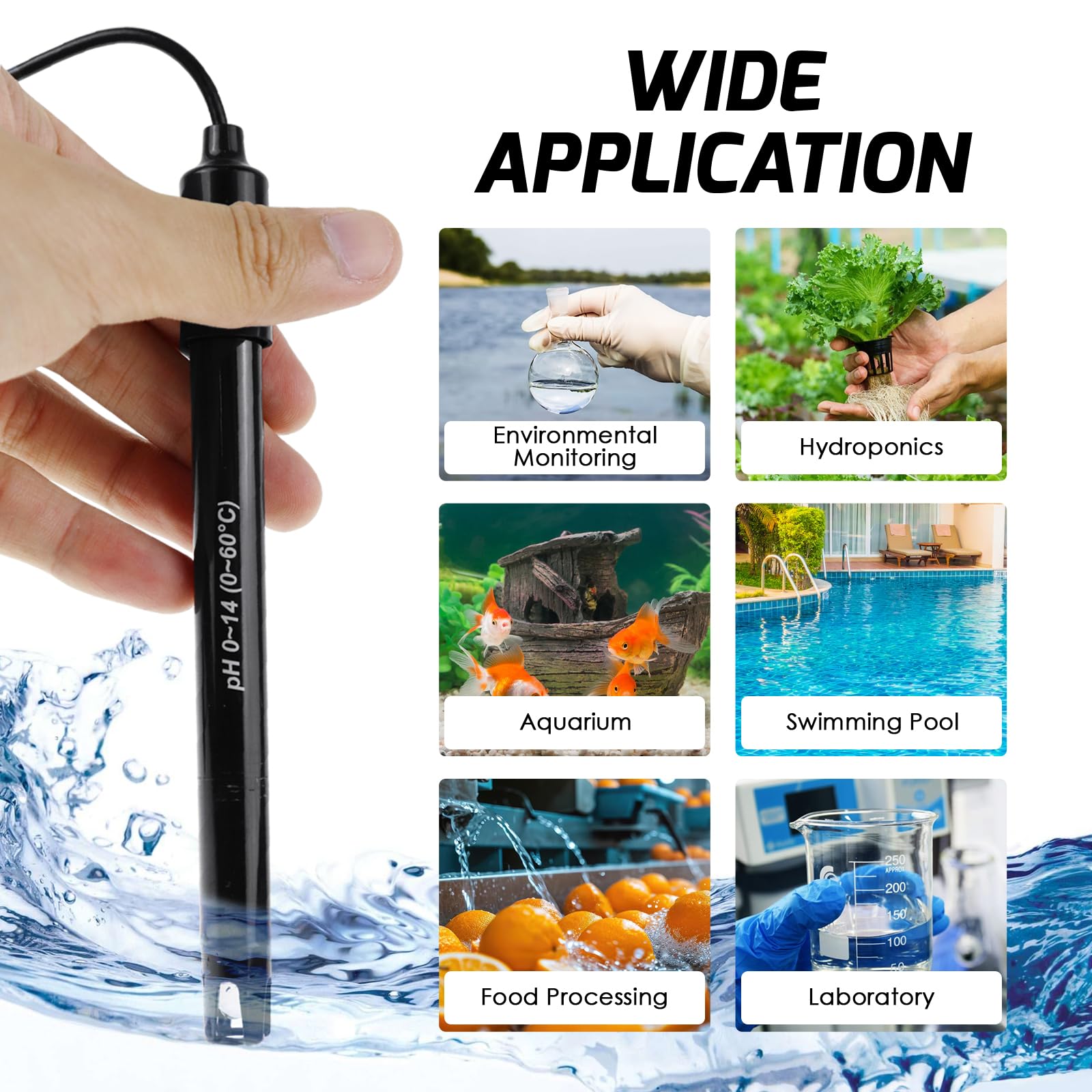Kit De Remplacement Pour Aquarium Hydroponique Plante Piscine Spa 0-14 Sonde D'électrode De Ph Connecteur Bnc, Câble De 300 Cm Pour Capteur De Test De Contrôleur De Moniteur De Ph (BNC pH Electrode)