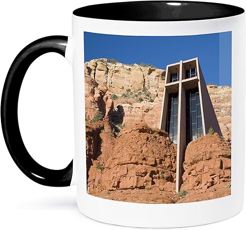 3dRose Arizona, Sedona, Chapel of The Holy Cross-Us03 Jwi0214-Jamie and Judy Wild - Taza de dos tonos, 11 onzas, negroblanco
