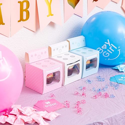 Miniatura 6 de Bun in the Oven - Cajas para cupcakes para baby shower, fiesta de revelación de género para niños y niñas (12 piezas, azul)