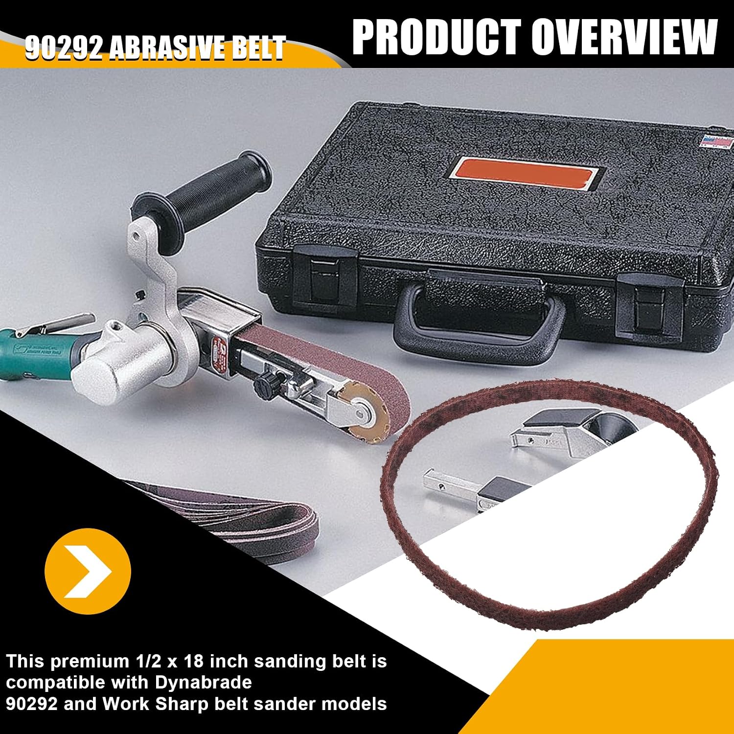 2 Pack 90292 Abrasive Belt for Dynabrade, 1/2 x 18 Sanding Belt | 1/2" x 18" Medium Grit Sanding Belt for Belt Sanders; Aluminum Oxide Cloth Backing;1/2 x 18 belt sander models