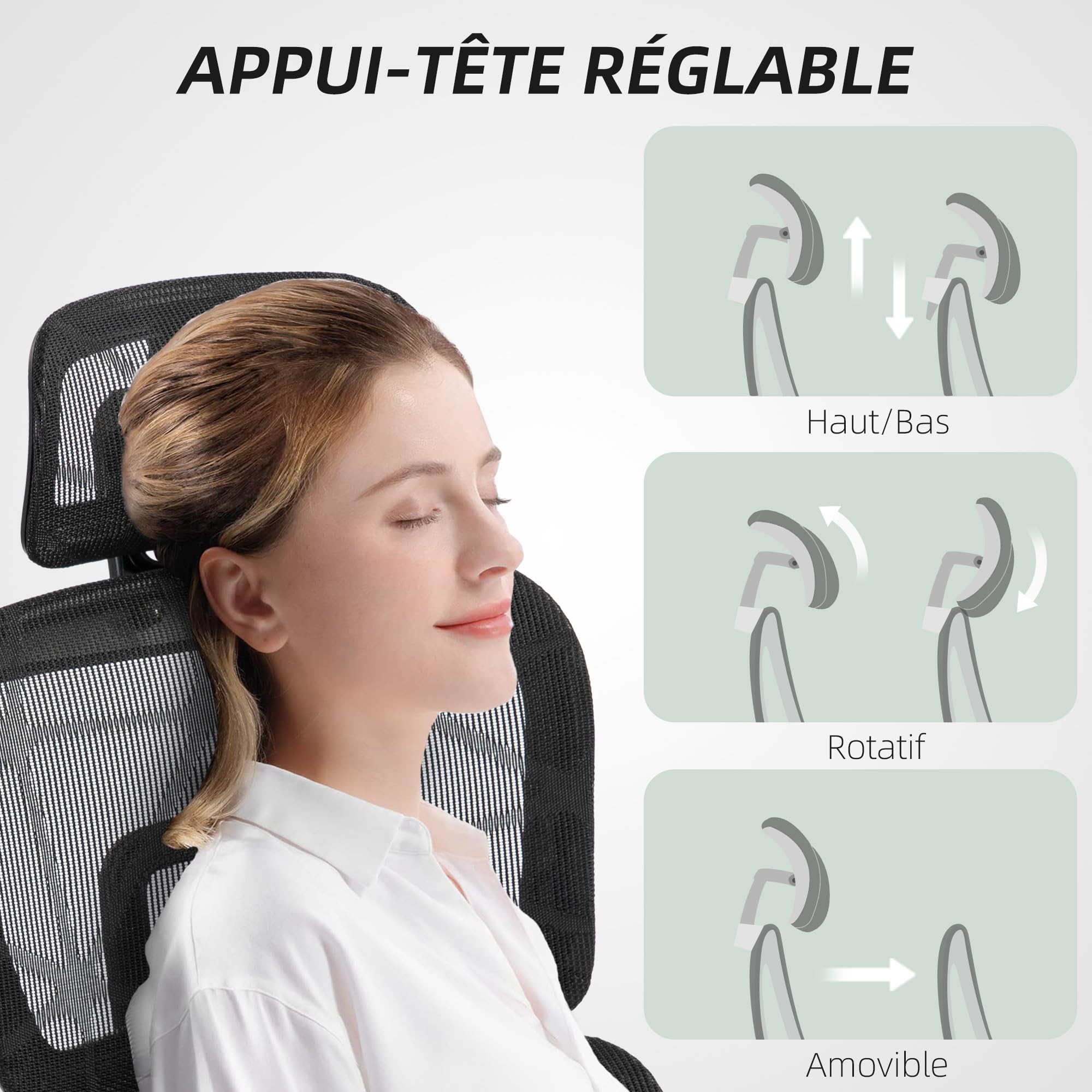 HOMCOM Chaise de Bureau Ergonomique en Maille Accoudoirs 3D Noir