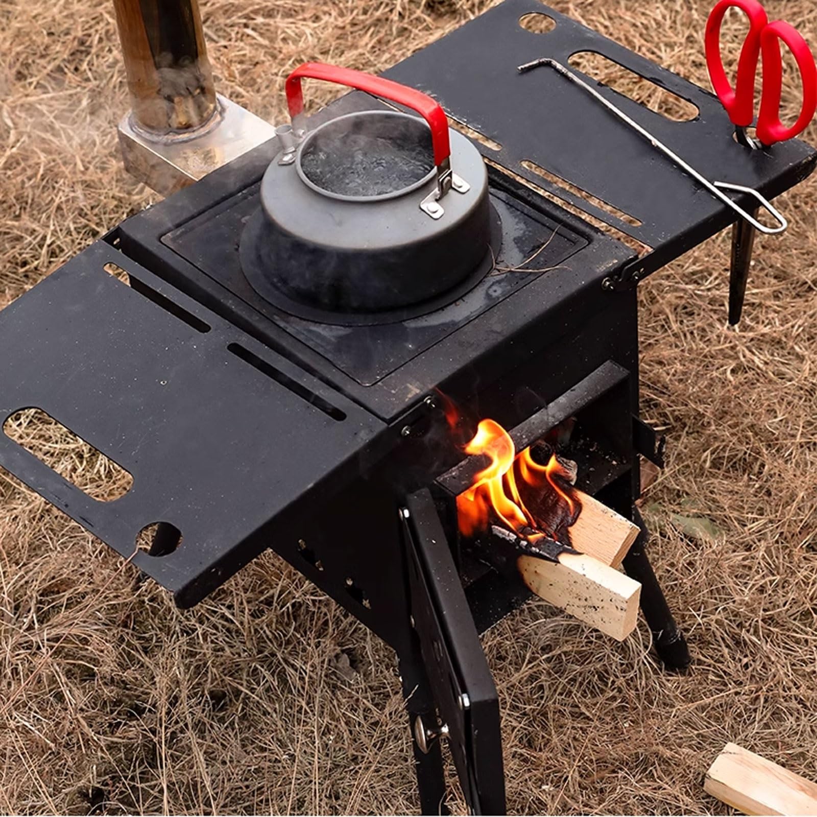 Braciere da Esterno Piedini di Appoggio Ripiegabili Materiale della Lamiera d'Acciaio Stufa A Legna Design della Valvola di Ventilazione Stufe A Legna(78 * 40.5 * 49.5CM)