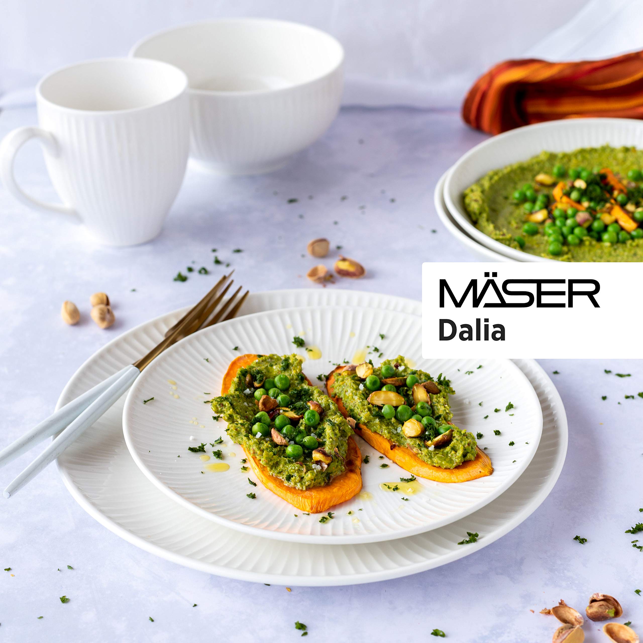 MÄSER Dalia - Set da colazione in porcellana, 18, colore: Bianco