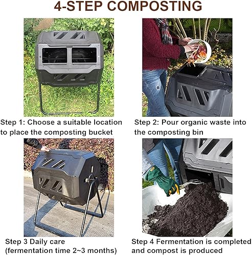 Miniatura 7 de Compostador giratorio de 43 galones, contenedor de compostaje de doble cámara de 360 para compostaje eficiente, jardín y patio al aire libre, ideal