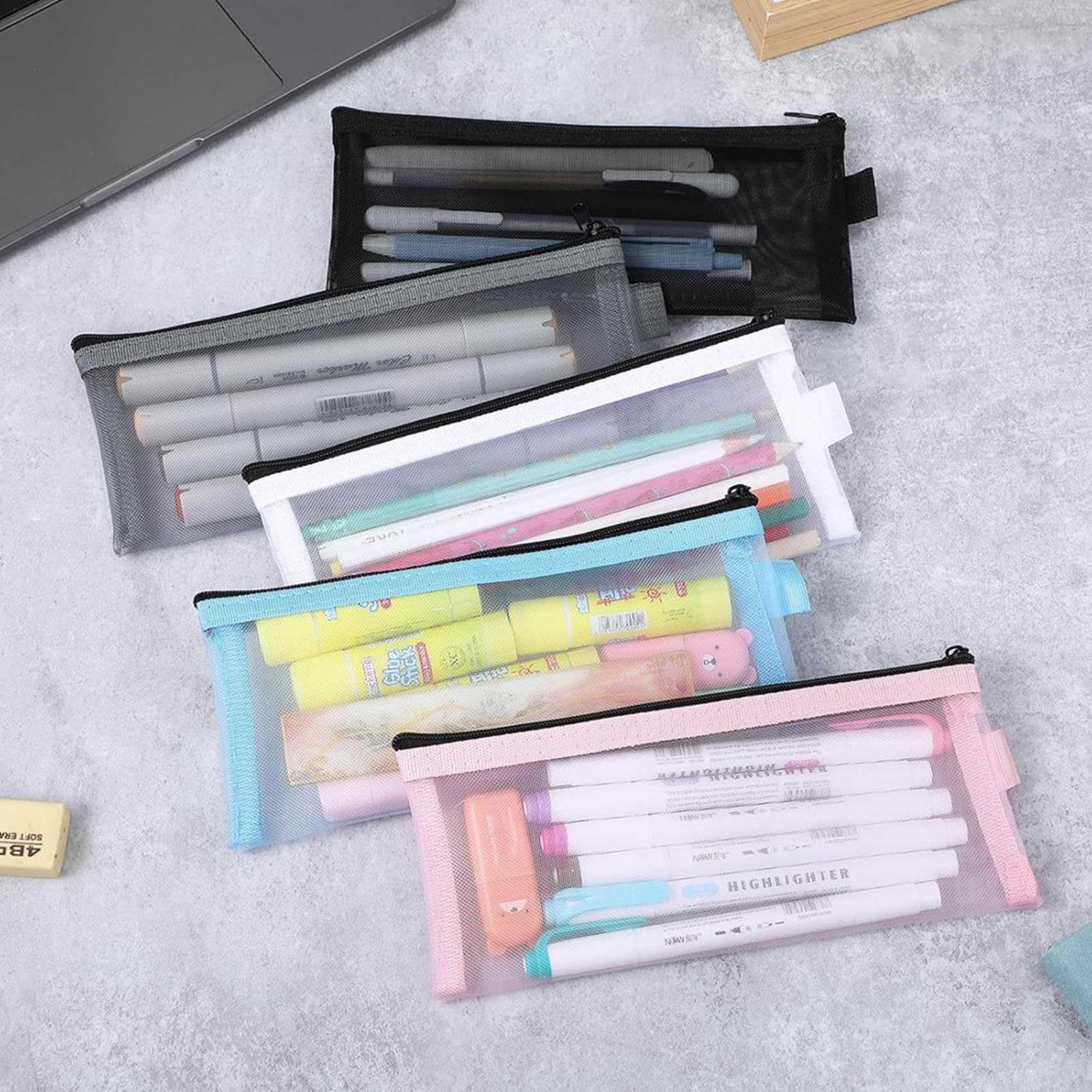 Estuche transparente de 100 piezas para lápices de exámenes, de de nailon con cremallera, bolsa de cosméticos, bolsa de almacenamiento para artículos de papelería