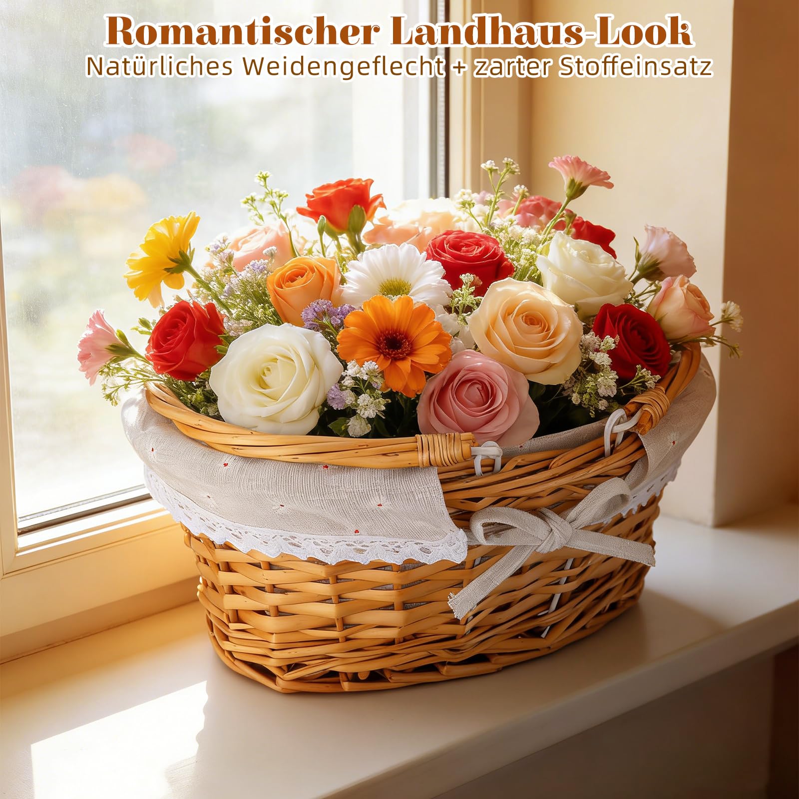 Abaodam Weidenkorb Mit Henkel (33x23cm) - Geflochtener Picknickkorb Aus Weide Geflochtene Aufbewahrungskörbe - Geflochtene Blumenkörbe Zur Aufbewahrung Osterpicknicks Heimdekoration