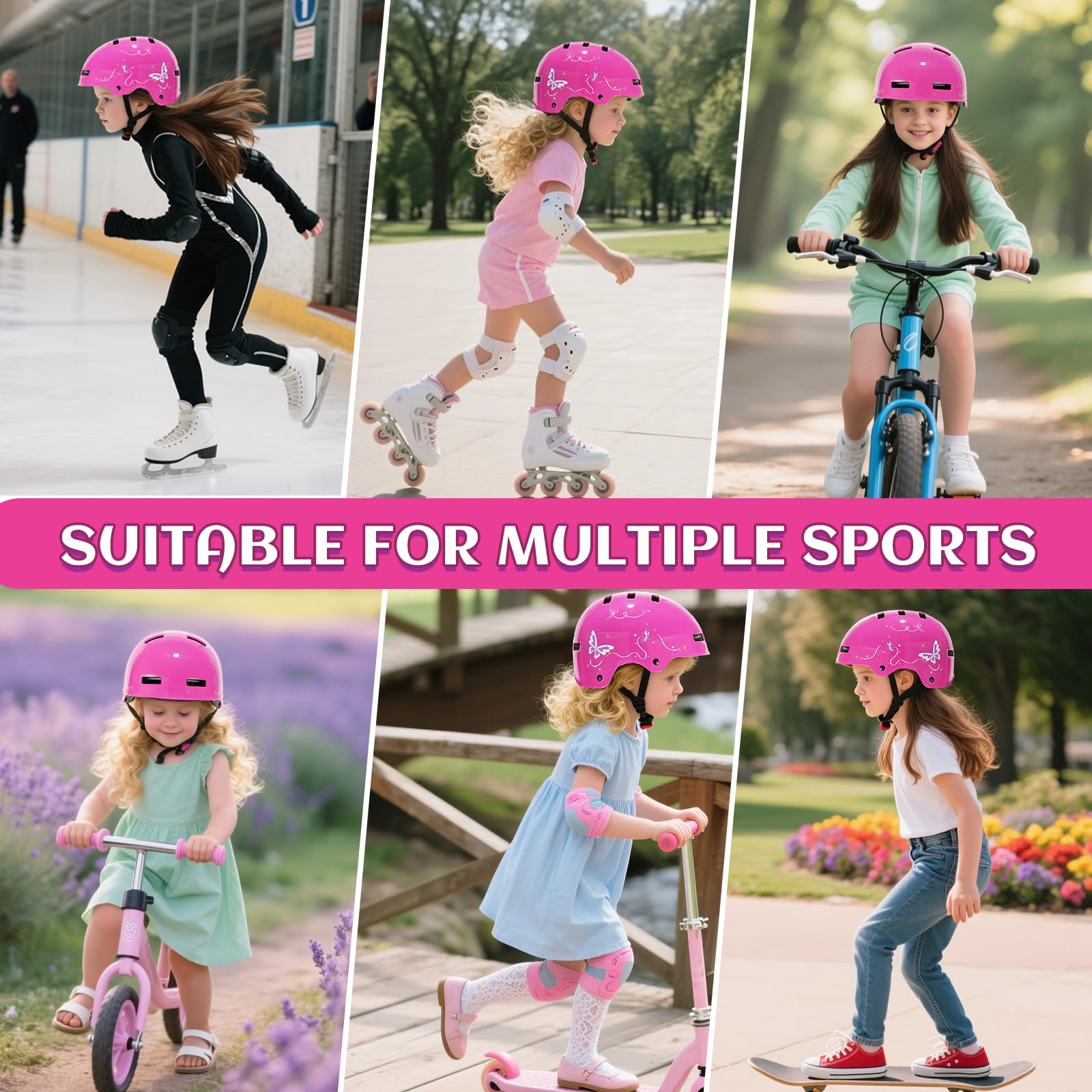 DUZSKJ Casco da bicicletta regolabile per bambina bambino ragazze, Casco bici scooter bambino, Casco bambini per monopattino per skateboard bicicletta monopattino pattini in linea e ciclismo