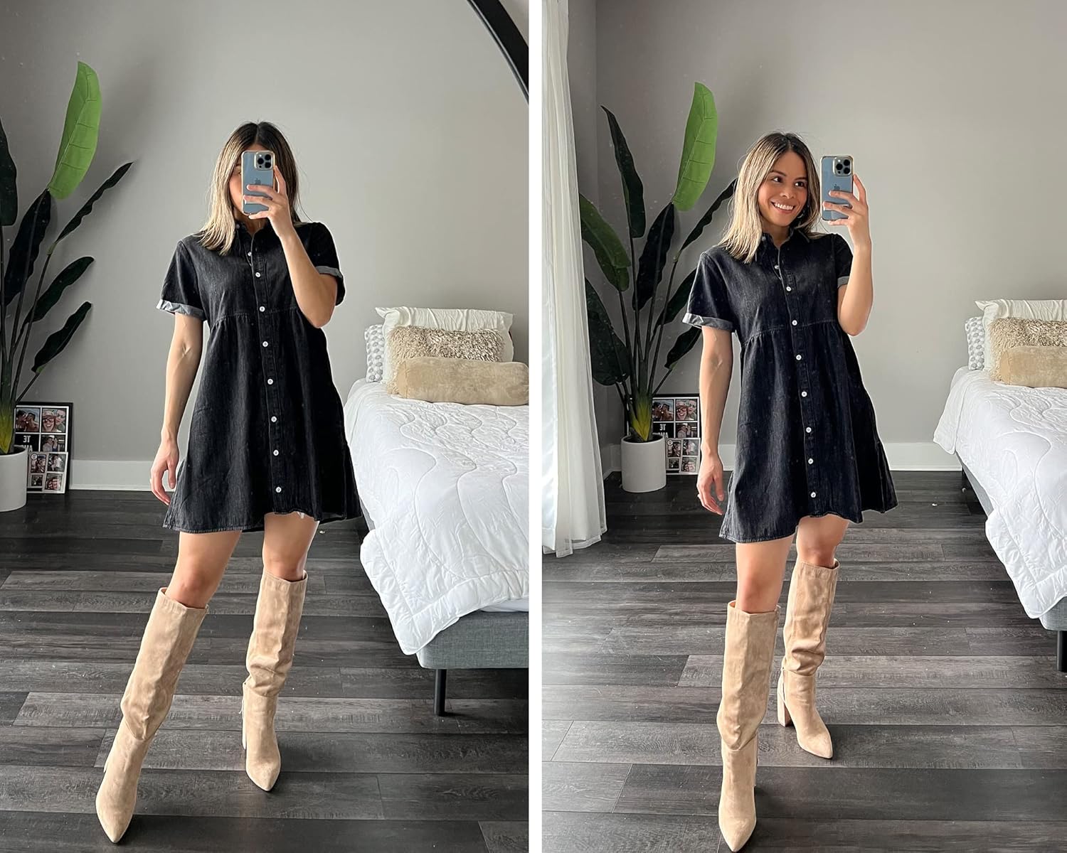 luvamia Women's Casual Short Sleeve Button Down Tiered Denim Babydoll Jean Dress - Image 2