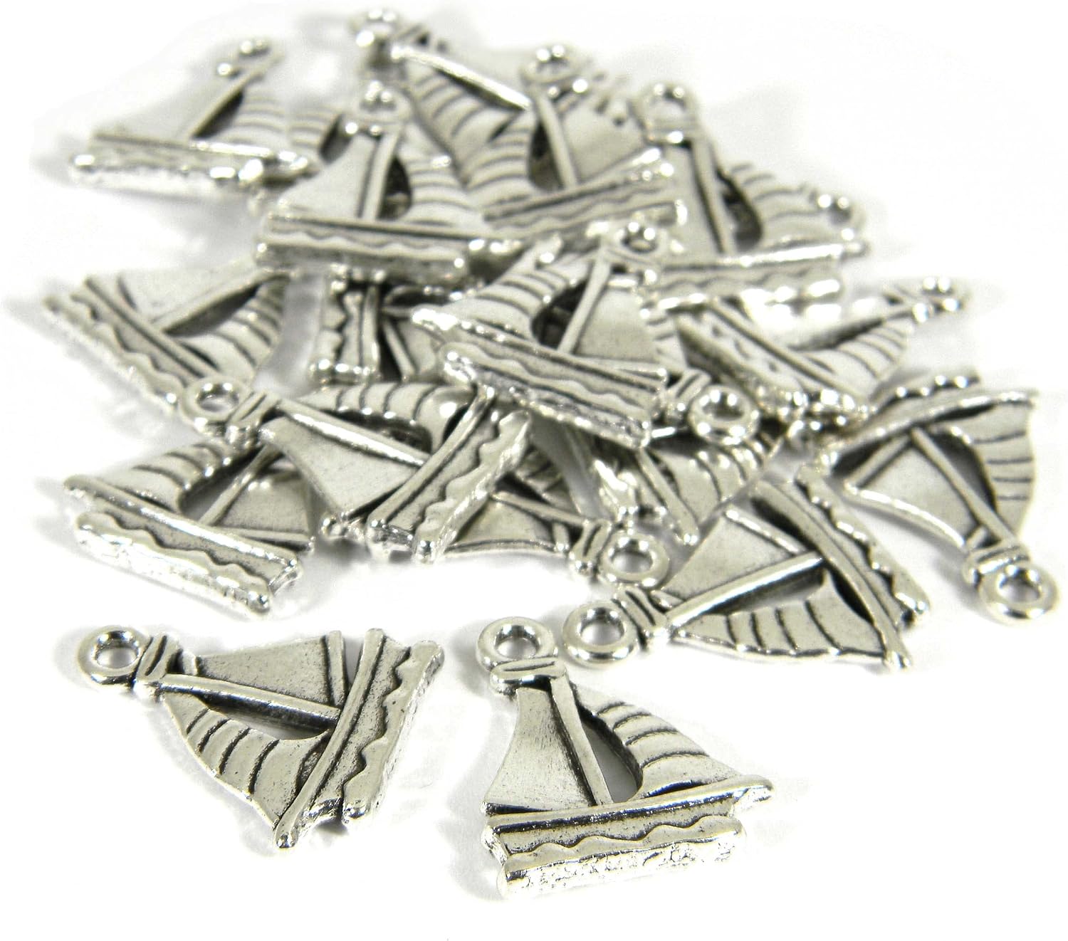 10 Double Sided 3/4 inch Sailing Boat Sailboat Jewelry Charm Pendants With Loop Ring Hole image 2