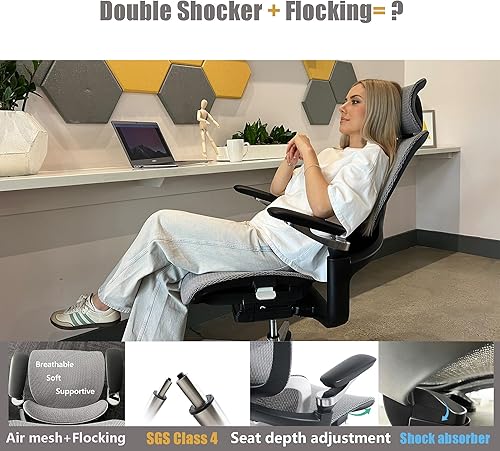 Miniatura 7 de Ergonomic Office Chair with Adjustable 3D Lumbar Support, Mesh Computer Chair 5D Armrests, Home Desk Chair with 4D Headrest, 90-130°Tilt, BIFMA