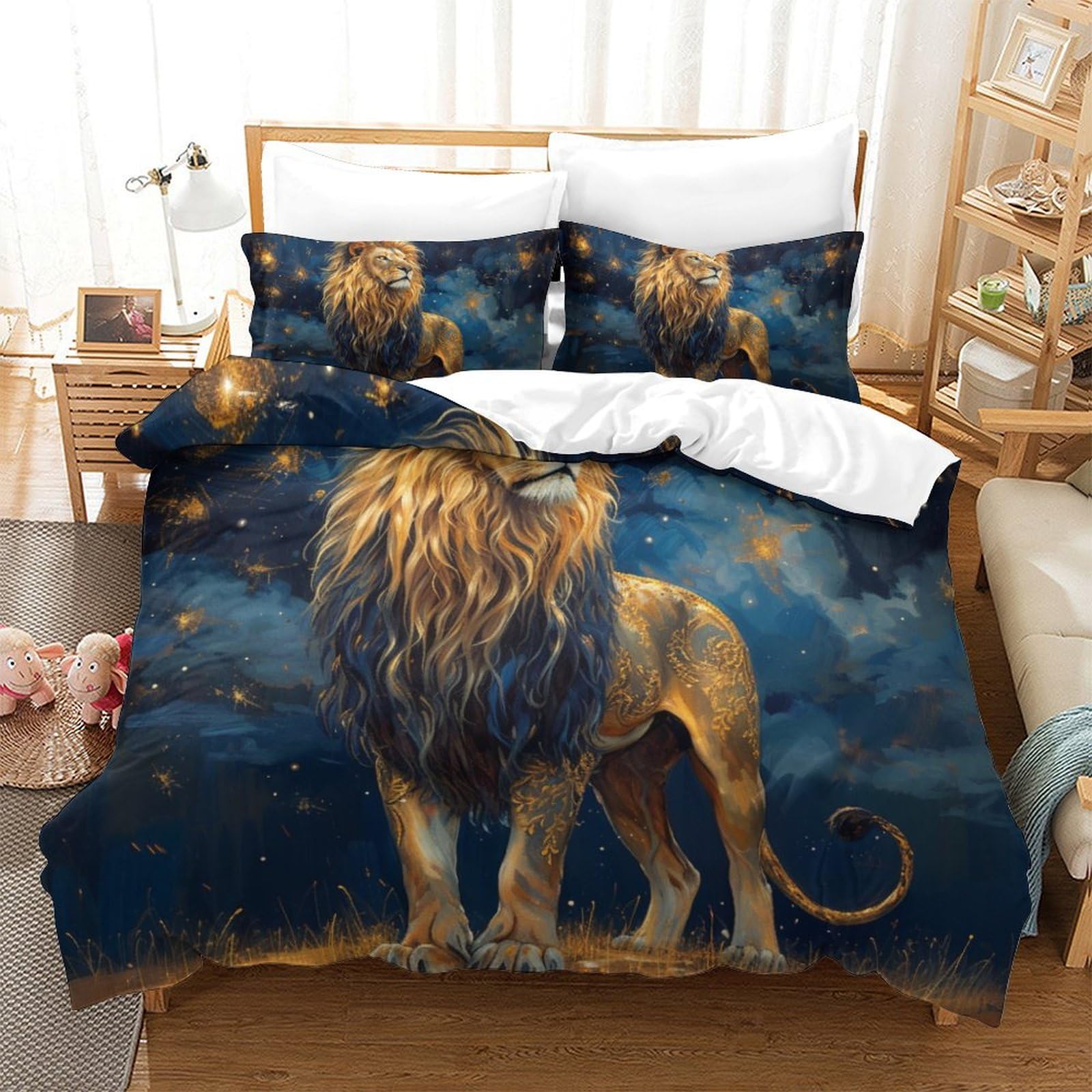 Housse de couette lion 3D le cadeau idéal pour lit enfant et ado 260x220cm