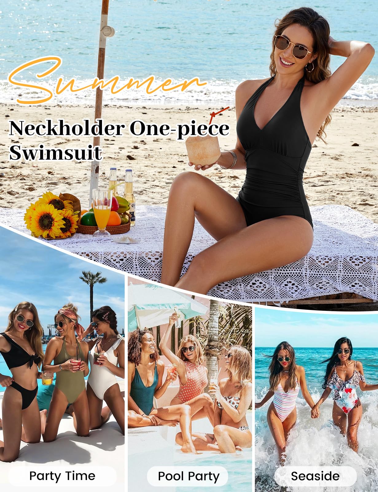 CMTOP Costume Intero Donna Contenitivo Scollo a V Costume da Bagno Push Up Imbottito Reggiseno Costumi Interi Curvy, Controllo della Pancia Vita Alta Costumi Mare Elegante Swimsuit