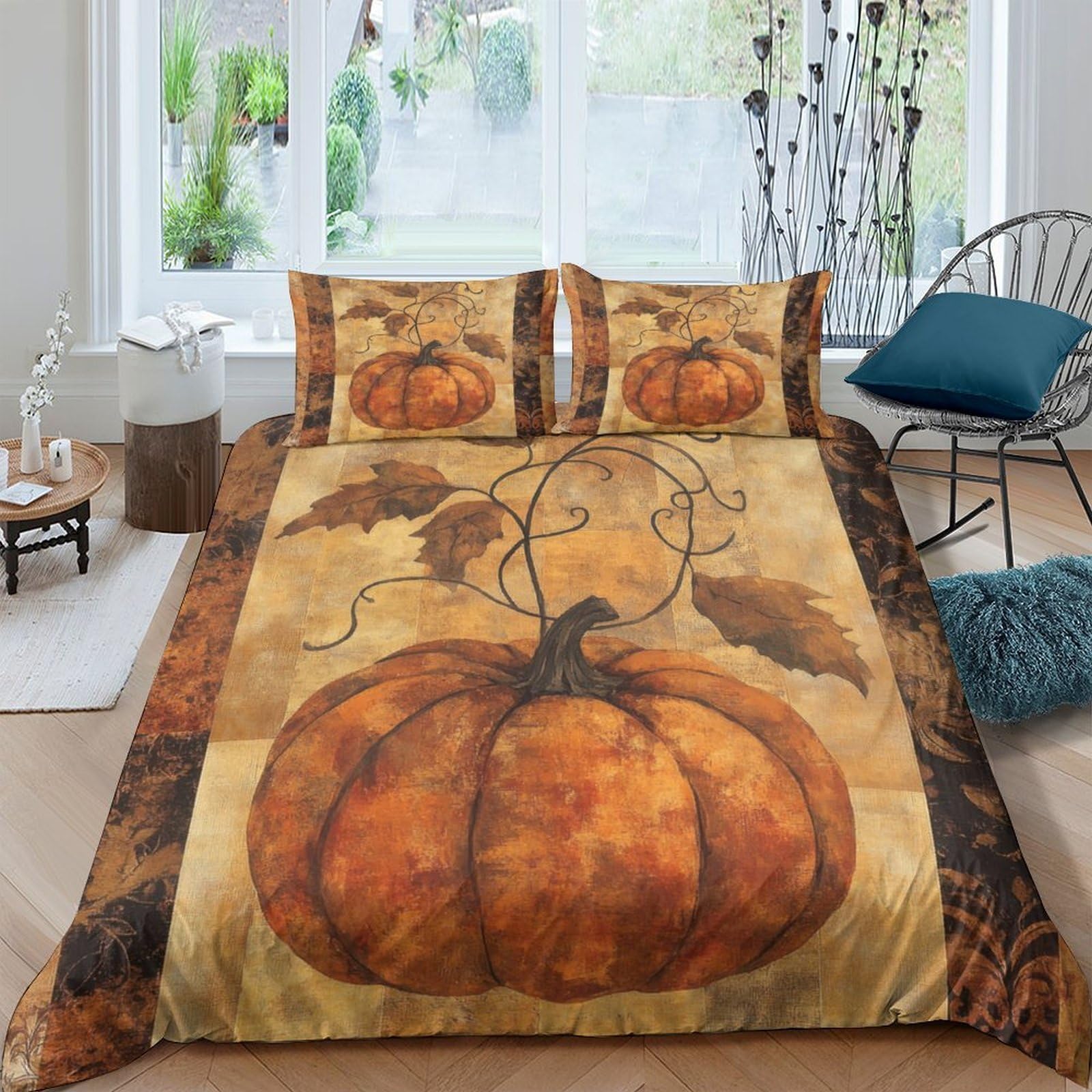 Ctjqhvkz Style-10 3D Printed Pumpkin Harvest Fitted Sheet Microfiber Orange Autumn Leaves Bed Cover For Bedroom Guest Room Decor Single（135X200cm）